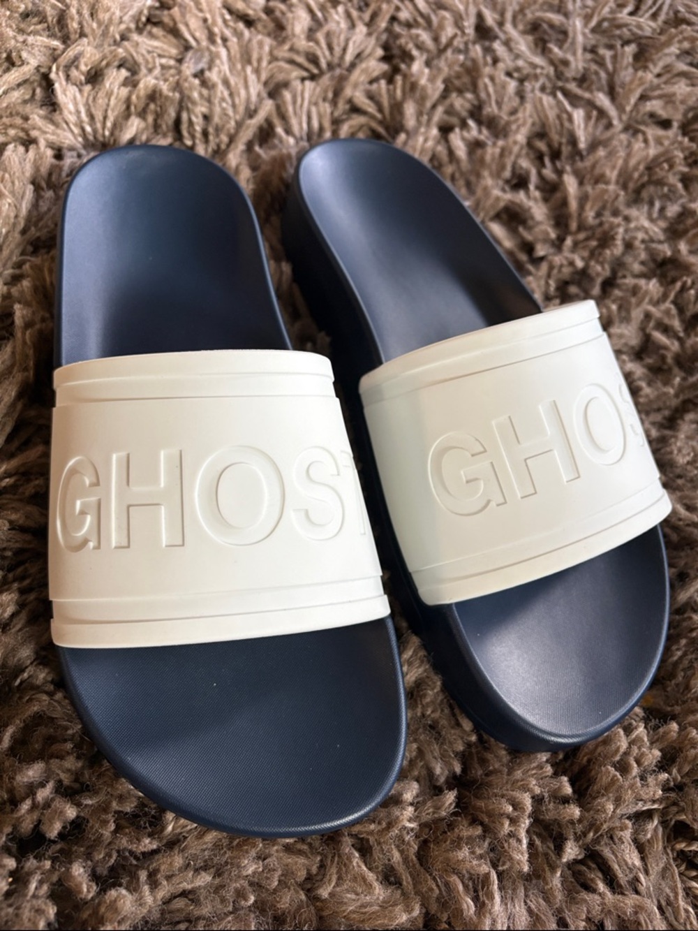 Ghost Golf Logo Navy and Cream Slide Sandals